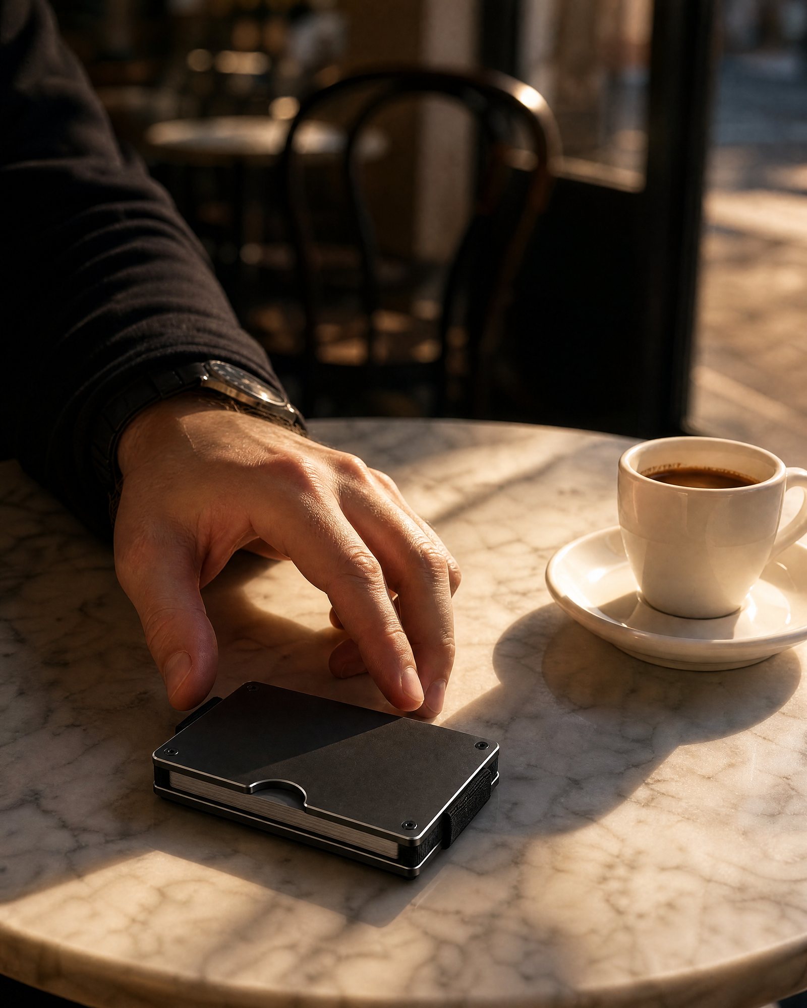 An ANODE wallet resting on a table