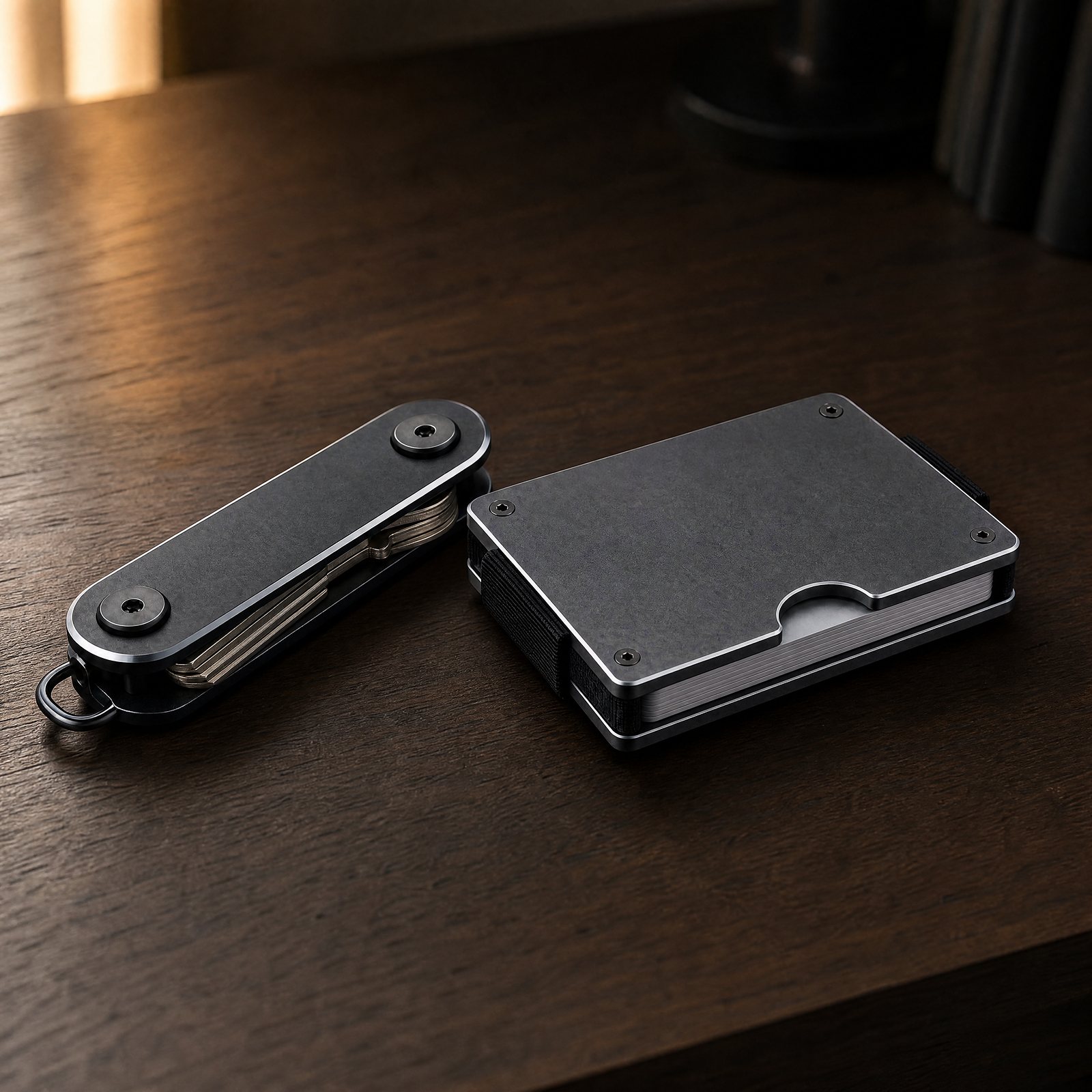 A hand folding a key out of the matte black ANODE Key Organizer